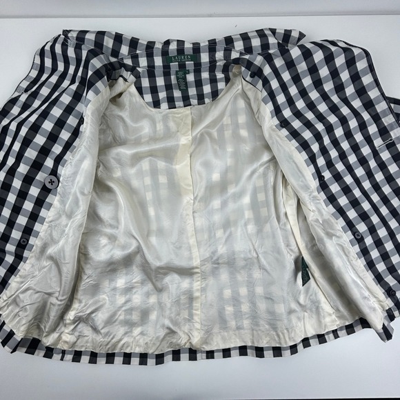 Lauren Ralph Lauren Jacket Womens S Gingham Belted Trench Black White‎ Check - Picture 9 of 15